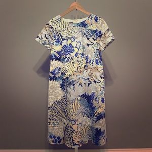 Talbots NWT Blue + Tan Midi Dress